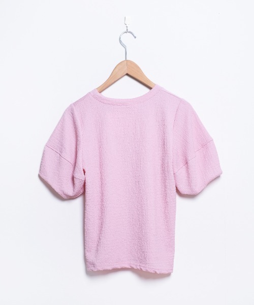 shopnikoniko（ショップニコニコ）の「ぽこぽこトップス 半袖 パフスリーブ ふくれジャガード（Tシャツ/カットソー・レディース・アイボリー/ブルー/ピンク/イエロー/パープル・フリー）」の13枚目の写真