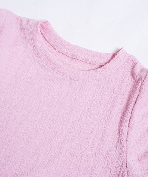 shopnikoniko（ショップニコニコ）の「ぽこぽこトップス 半袖 パフスリーブ ふくれジャガード（Tシャツ/カットソー・レディース・アイボリー/ブルー/ピンク/イエロー/パープル・フリー）」の11枚目の写真