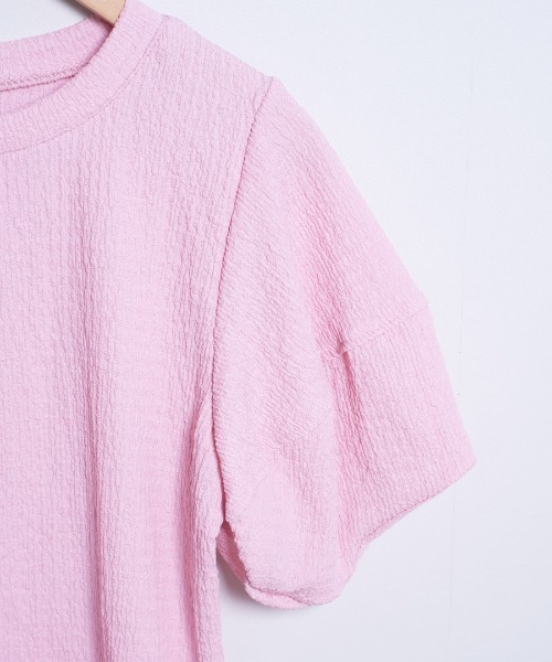 shopnikoniko（ショップニコニコ）の「ぽこぽこトップス 半袖 パフスリーブ ふくれジャガード（Tシャツ/カットソー・レディース・アイボリー/ブルー/ピンク/イエロー/パープル・フリー）」の8枚目の写真