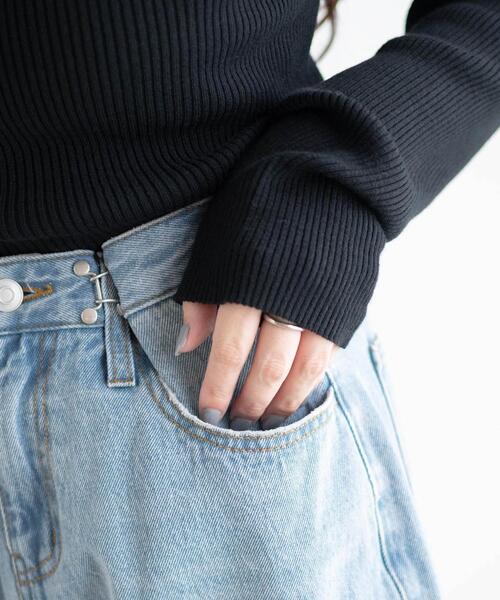 WEGO（ウィゴー）の「WEGO/ウエストフックデニムパンツ（デニムパンツ・レディース・ブラック/ライトインディゴブルー・FREE）」の6枚目の写真