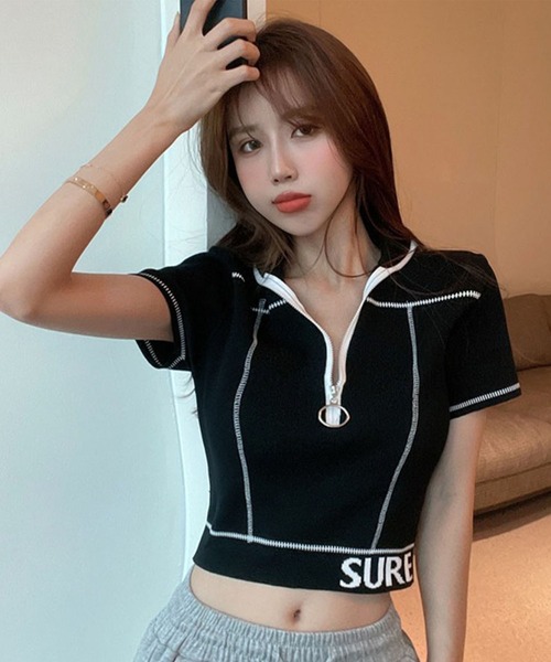 GLAMOROUS JANE(グラマラスジェーン)の「ZIPUP配色ステッチTOPS(Tシャツ/カットソー・レディース・ホワイト/ブラック・FREE)」の12枚目の写真
