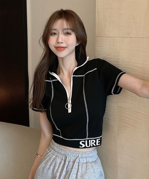GLAMOROUS JANE(グラマラスジェーン)の「ZIPUP配色ステッチTOPS(Tシャツ/カットソー・レディース・ホワイト/ブラック・FREE)」の14枚目の写真