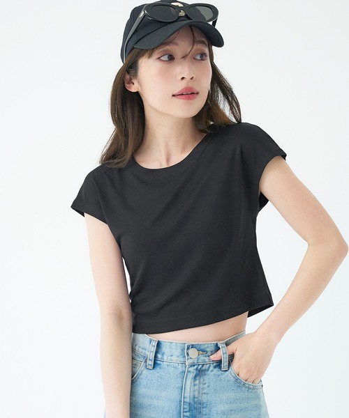 coca（coca）（コカ）の「とろみクロップドクルーネックT（Tシャツ/カットソー・レディース・ブラック/ホワイト・M/L）」の2枚目の写真