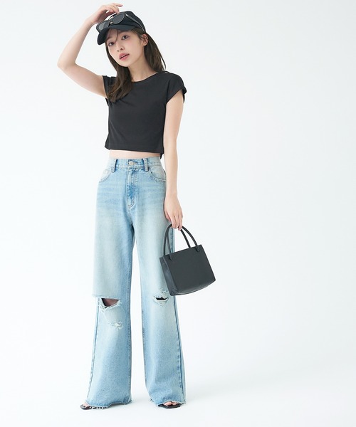 coca（coca）（コカ）の「とろみクロップドクルーネックT（Tシャツ/カットソー・レディース・ブラック/ホワイト・M/L）」の5枚目の写真