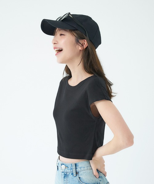 coca（coca）（コカ）の「とろみクロップドクルーネックT（Tシャツ/カットソー・レディース・ブラック/ホワイト・M/L）」の3枚目の写真