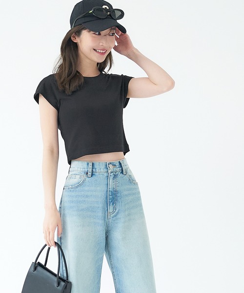 coca（coca）（コカ）の「とろみクロップドクルーネックT（Tシャツ/カットソー・レディース・ブラック/ホワイト・M/L）」の6枚目の写真