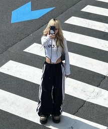 Chikashitsu + | 【Chikashitsu +】over sized set up side line track pants / 【チカシツプラス】オーバーサイズセットアップサイドライントラックパンツ(カーゴパンツ)