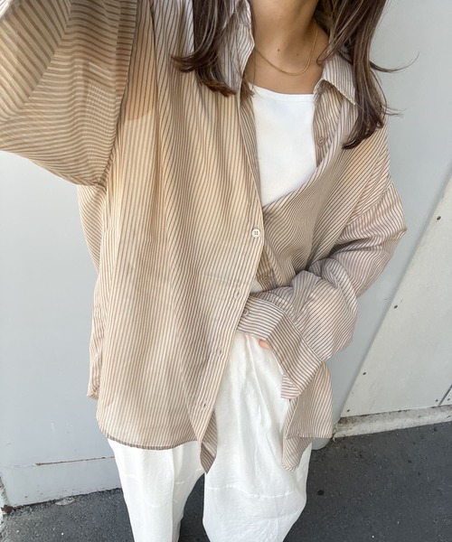 KBF（ケイビーエフ）の「ストライプBIGシャツ（シャツ/ブラウス・レディース・ブラウン系その他/ブルー系その他/オレンジ系その他・ONE）」の2枚目の写真