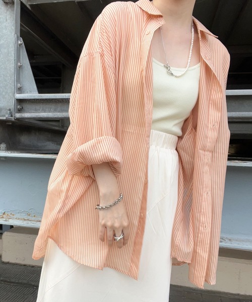 KBF（ケイビーエフ）の「ストライプBIGシャツ（シャツ/ブラウス・レディース・ブラウン系その他/ブルー系その他/オレンジ系その他・ONE）」の4枚目の写真