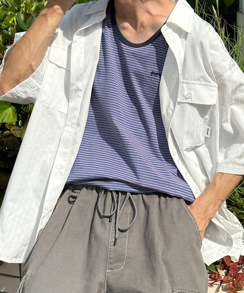 Perushu（ペルーシュ）の「ボーダータンクトップ（タンクトップ・メンズ・ブラック/ネイビー/ライトブラウン/グレイッシュベージュ・MEDIUM/LARGE）」の4枚目の写真