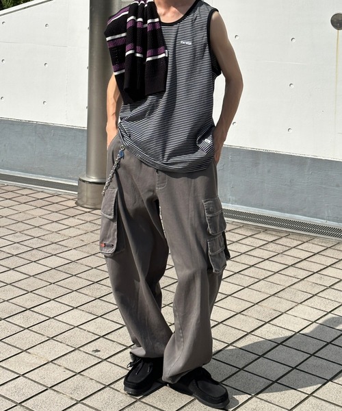 Perushu（ペルーシュ）の「ボーダータンクトップ（タンクトップ・メンズ・ブラック/ネイビー/ライトブラウン/グレイッシュベージュ・MEDIUM/LARGE）」の11枚目の写真