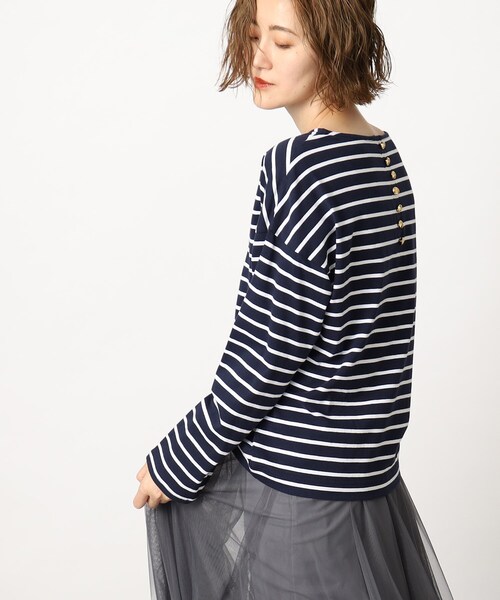 grove（グローブ）の「◆バックボタン ボーダープルオーバー（Tシャツ/カットソー・レディース・ブルー系2/ネイビー系2/ブラック系2・03/02/01/04/05）」の2枚目の写真