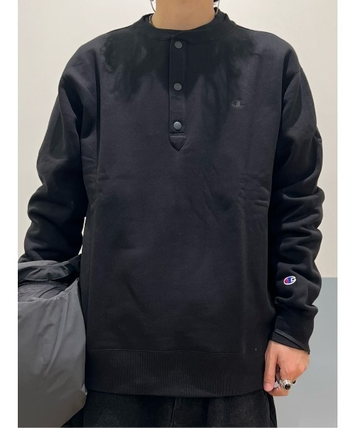 セール】【Champion】裏起毛ハーフスナップスウェット