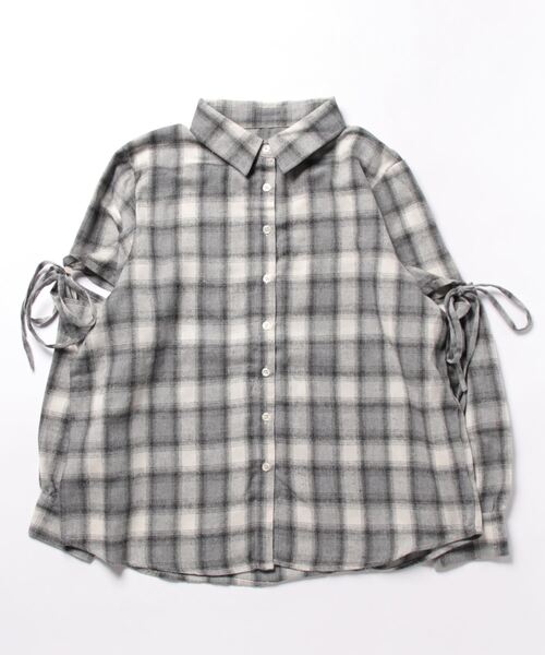 vast222　チェック　長袖　シャツ　フロントリボン　編み込み　サイズ２ RIBBON TIE CHECK SHIRT – vast222 Online Store