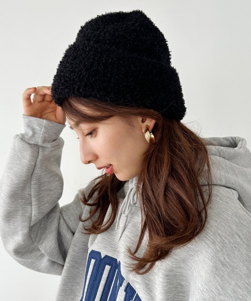 un+frame（アンフレーム）の「poodle knit cap／プードルファーニットキャップ/ビーニー（ニットキャップ/ビーニー・レディース・ブラック/ブラウン/レッド/ベージュ/グレー・FREE）」の2枚目の写真