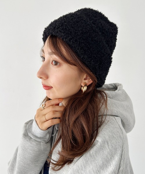 un+frame（アンフレーム）の「poodle knit cap／プードルファーニットキャップ/ビーニー（ニットキャップ/ビーニー・レディース・ブラック/ブラウン/レッド/ベージュ/グレー・FREE）」の6枚目の写真