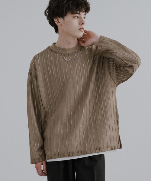 Rocky Monroe(ロッキーモンロー)の「オーバーサイズ メッシュレイヤード 長袖Tシャツ(アンサンブル・メンズ・ブラック/ブラウン/ベージュ・L/M)」の3枚目の写真