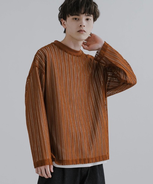 Rocky Monroe(ロッキーモンロー)の「オーバーサイズ メッシュレイヤード 長袖Tシャツ(アンサンブル・メンズ・ブラック/ブラウン/ベージュ・L/M)」の2枚目の写真