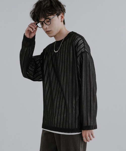 Rocky Monroe(ロッキーモンロー)の「オーバーサイズ メッシュレイヤード 長袖Tシャツ(アンサンブル・メンズ・ブラック/ブラウン/ベージュ・L/M)」の4枚目の写真