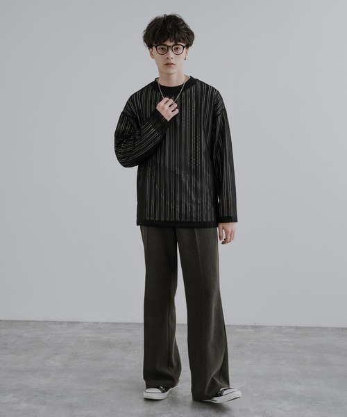 Rocky Monroe(ロッキーモンロー)の「オーバーサイズ メッシュレイヤード 長袖Tシャツ(アンサンブル・メンズ・ブラック/ブラウン/ベージュ・L/M)」の7枚目の写真