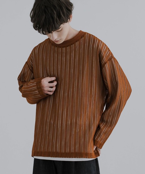 Rocky Monroe(ロッキーモンロー)の「オーバーサイズ メッシュレイヤード 長袖Tシャツ(アンサンブル・メンズ・ブラック/ブラウン/ベージュ・L/M)」の8枚目の写真