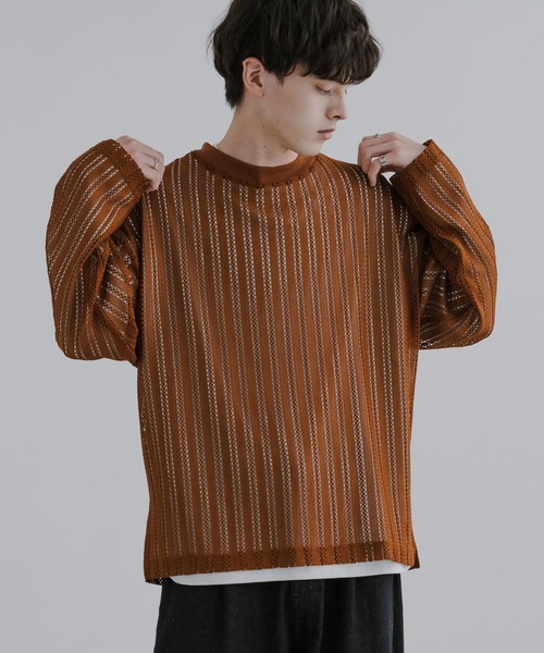Rocky Monroe(ロッキーモンロー)の「オーバーサイズ メッシュレイヤード 長袖Tシャツ(アンサンブル・メンズ・ブラック/ブラウン/ベージュ・L/M)」の9枚目の写真