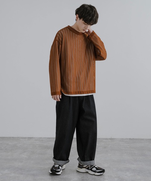 Rocky Monroe(ロッキーモンロー)の「オーバーサイズ メッシュレイヤード 長袖Tシャツ(アンサンブル・メンズ・ブラック/ブラウン/ベージュ・L/M)」の10枚目の写真