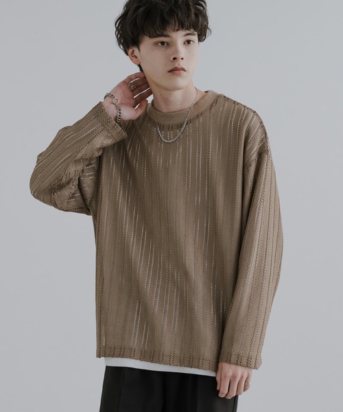 Rocky Monroe(ロッキーモンロー)の「オーバーサイズ メッシュレイヤード 長袖Tシャツ(アンサンブル・メンズ・ブラック/ブラウン/ベージュ・L/M)」の12枚目の写真