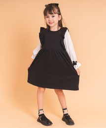 URBAN CHERRY（アーバンチェリー）の「【吸水性・保温性バツグン】リボンスリーブドッキング裏毛フリルワンピース（ワンピース・キッズ）」