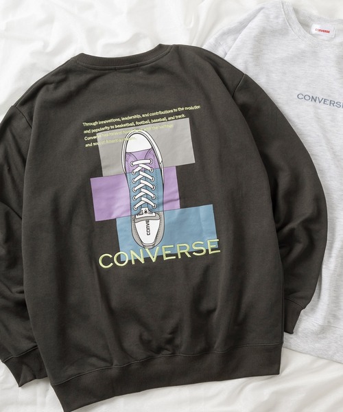 CONVERSE(コンバース)の「【CONVERSE/コンバース】ブランドネームワンポイントロゴ刺繍&ALL STAR スニーカーBIGプリントデザイン ワイドシルエット クルーネックスウェット/トレーナー(スウェット・レディース・スミクロ/ネイビー/グリーン/キャメル/オフホワイト/ヘザーグレー・M/L)」の3枚目の写真