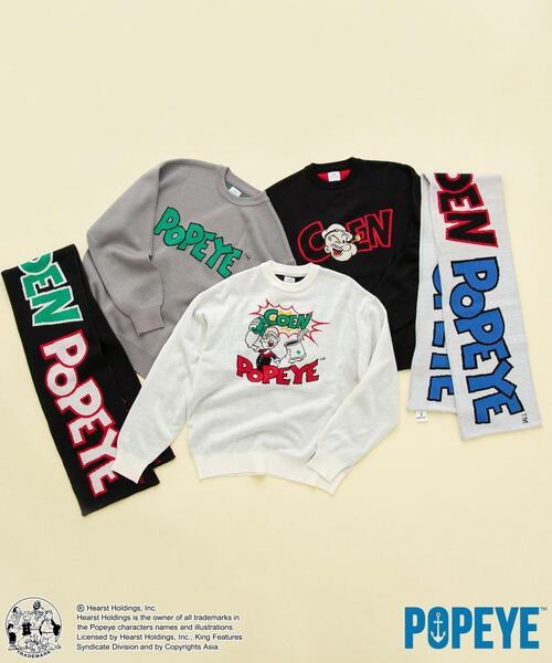 POPEYE（ポパイ）の「POPEYE（TM）×coenコラボ　ジャガードニットサッカーマフラー（マフラー・メンズ・ブラック/オフホワイト・FREE）」の10枚目の写真