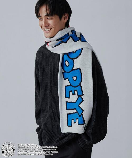 POPEYE（ポパイ）の「POPEYE（TM）×coenコラボ　ジャガードニットサッカーマフラー（マフラー・メンズ・ブラック/オフホワイト・FREE）」の6枚目の写真