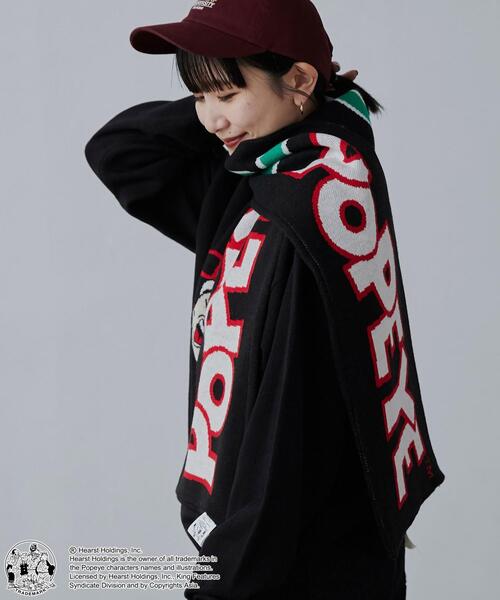 POPEYE（ポパイ）の「POPEYE（TM）×coenコラボ　ジャガードニットサッカーマフラー（マフラー・メンズ・ブラック/オフホワイト・FREE）」の3枚目の写真