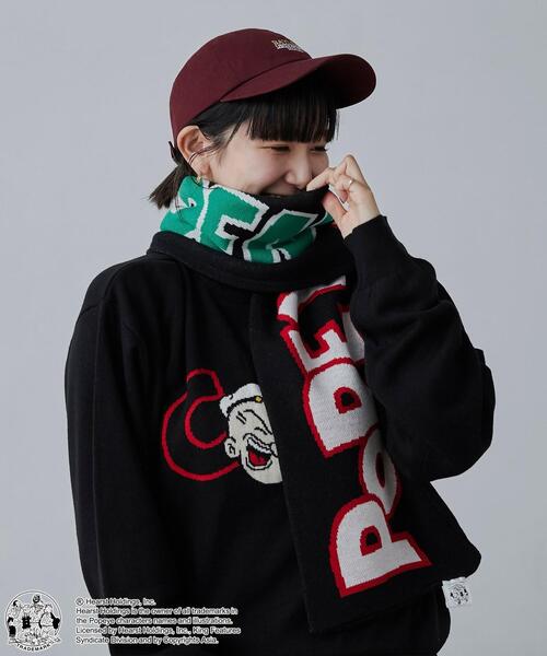 POPEYE（ポパイ）の「POPEYE（TM）×coenコラボ　ジャガードニットサッカーマフラー（マフラー・メンズ・ブラック/オフホワイト・FREE）」の4枚目の写真