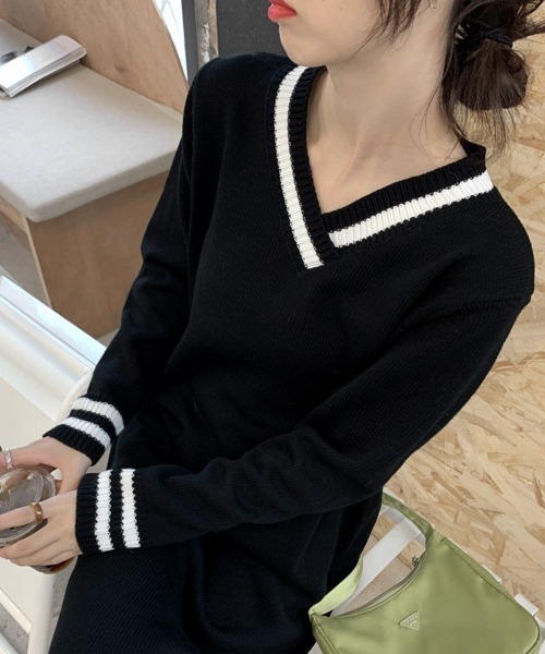 Miniministore(ミニミニストア)の「ニットワンピース ロング レディース秋冬(ワンピース・レディース・ブラック/ライトベージュ・フリー)」の9枚目の写真