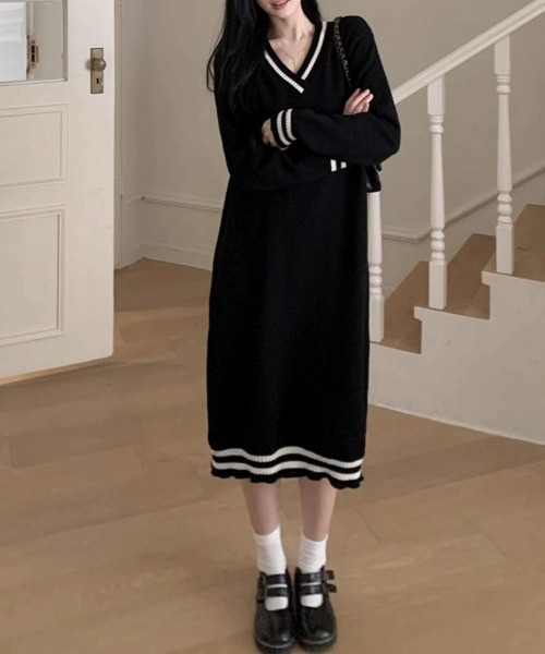 Miniministore(ミニミニストア)の「ニットワンピース ロング レディース秋冬(ワンピース・レディース・ブラック/ライトベージュ・フリー)」の10枚目の写真