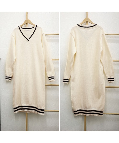 Miniministore(ミニミニストア)の「ニットワンピース ロング レディース秋冬(ワンピース・レディース・ブラック/ライトベージュ・フリー)」の13枚目の写真