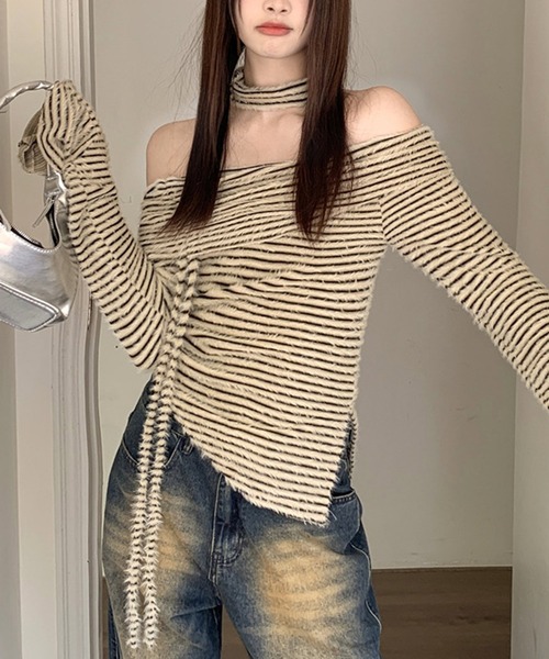 HALEY PESCA(ヘーリーペスカ)の「HALEY PESCA/チョーカーset オフショルボーダートップス(Tシャツ/カットソー・レディース・ベージュ/ホワイト・FREE)」の8枚目の写真