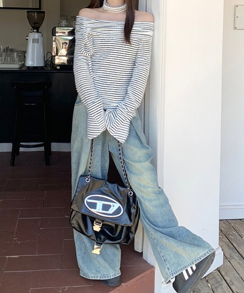 HALEY PESCA(ヘーリーペスカ)の「HALEY PESCA/チョーカーset オフショルボーダートップス(Tシャツ/カットソー・レディース・ベージュ/ホワイト・FREE)」の5枚目の写真