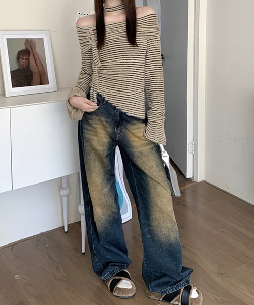 HALEY PESCA(ヘーリーペスカ)の「HALEY PESCA/チョーカーset オフショルボーダートップス(Tシャツ/カットソー・レディース・ベージュ/ホワイト・FREE)」の11枚目の写真