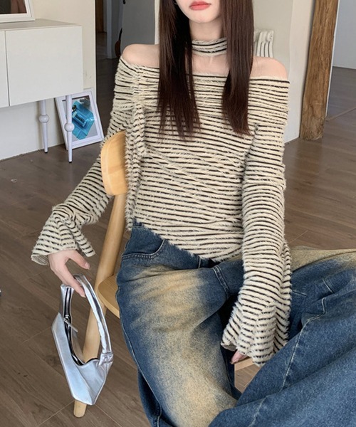 HALEY PESCA(ヘーリーペスカ)の「HALEY PESCA/チョーカーset オフショルボーダートップス(Tシャツ/カットソー・レディース・ベージュ/ホワイト・FREE)」の12枚目の写真