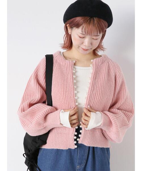 ehka sopo（エヘカソポ）の「パール付カーディガン（カーディガン/ボレロ・レディース・ピンク/ブラック/オフホワイト/ブルー・F）」の4枚目の写真
