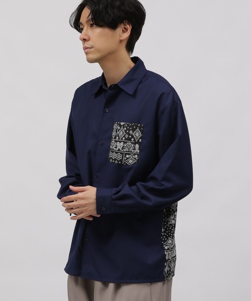 LAKOLE(ラコレ)の「TRバンダナ切替シャツ / 996675(シャツ/ブラウス・メンズ・ブラック/ネイビー/ホワイト・MEDIUM/LARGE)」の3枚目の写真