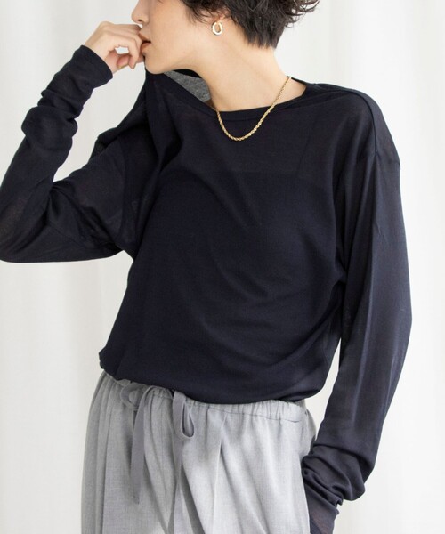 NOLLEY’S（ノーリーズ）の「MY STANDARD ルーズシアーロンT（Tシャツ/カットソー・レディース・ホワイト/ベビーピンク/ネイビー/ベージュ/ブラック・FREE）」の4枚目の写真