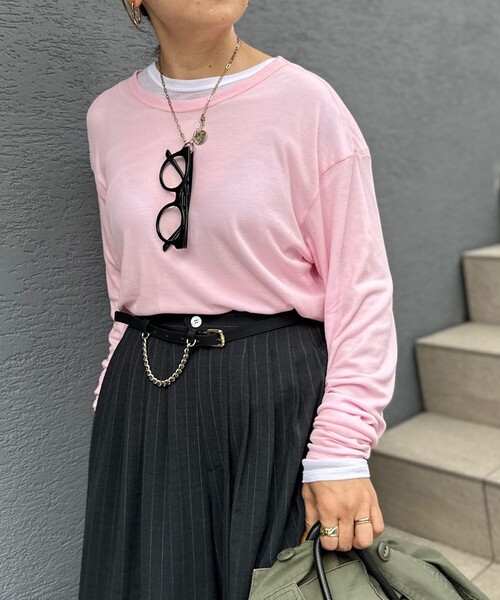 NOLLEY’S（ノーリーズ）の「MY STANDARD ルーズシアーロンT（Tシャツ/カットソー・レディース・ホワイト/ベビーピンク/ネイビー/ベージュ/ブラック・FREE）」の5枚目の写真