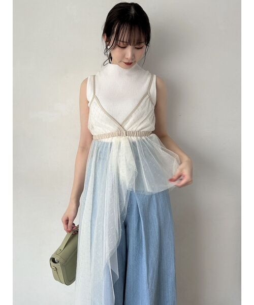 dazzlin（ダズリン）の「チュール刺繍アシメロングキャミ（キャミソール・レディース・アイボリー/ブラック/グレー・FREE）」の10枚目の写真