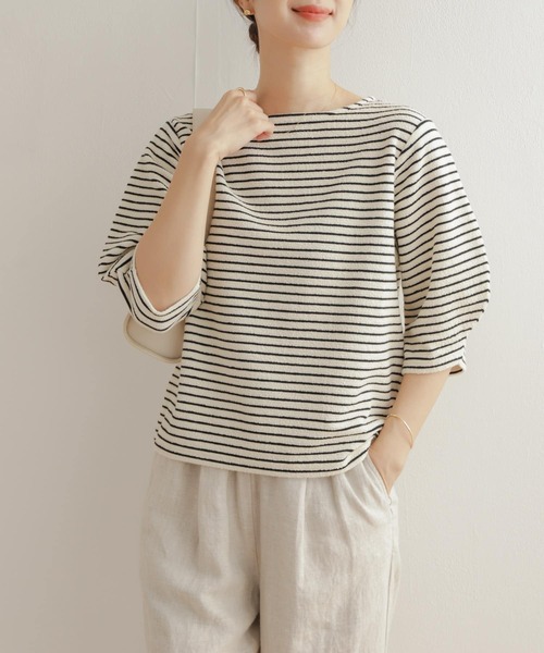 ITEMS URBANRESEARCH トレーナーDOORS ボーダーシャツ セール】ランタンスリーブボーダーTシャツ(Tシャツ/カットソー