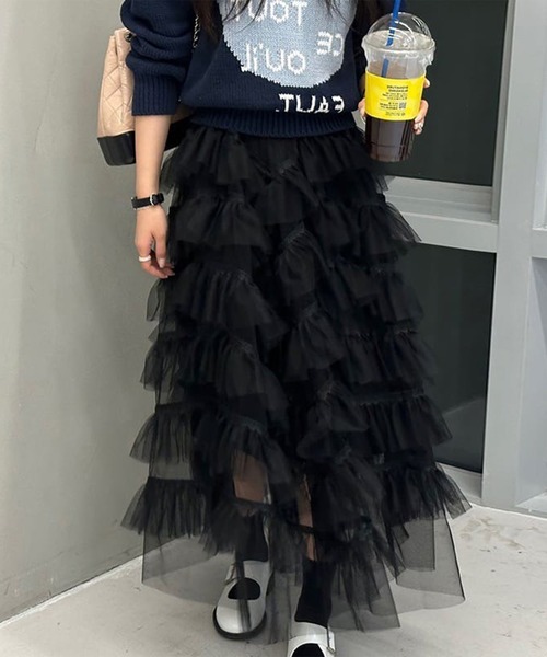 leune(ルネ)の「ティアードチュールスカート(スカート・レディース・オフホワイト/ブラック・FREE)」の9枚目の写真