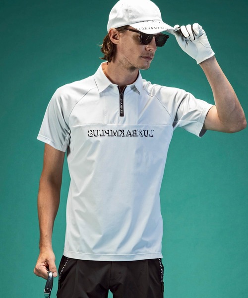 【セール】LUXEAKMPLUS(リュクスエイケイエムプラス)ゴルフ 配色ハーフジップ半袖ポロシャツ（ポロシャツ）｜LUXEAKMPLUS（リュクスエイケイエムプラス）