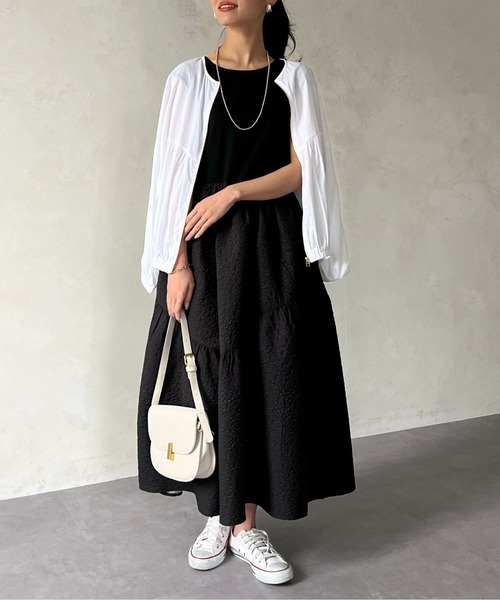 Chez toi(シェトワ)の「カット×ジャガード裾ギャザーワンピース(ワンピース・レディース・ブラック/ベージュ/オレンジ・FREE)」の10枚目の写真